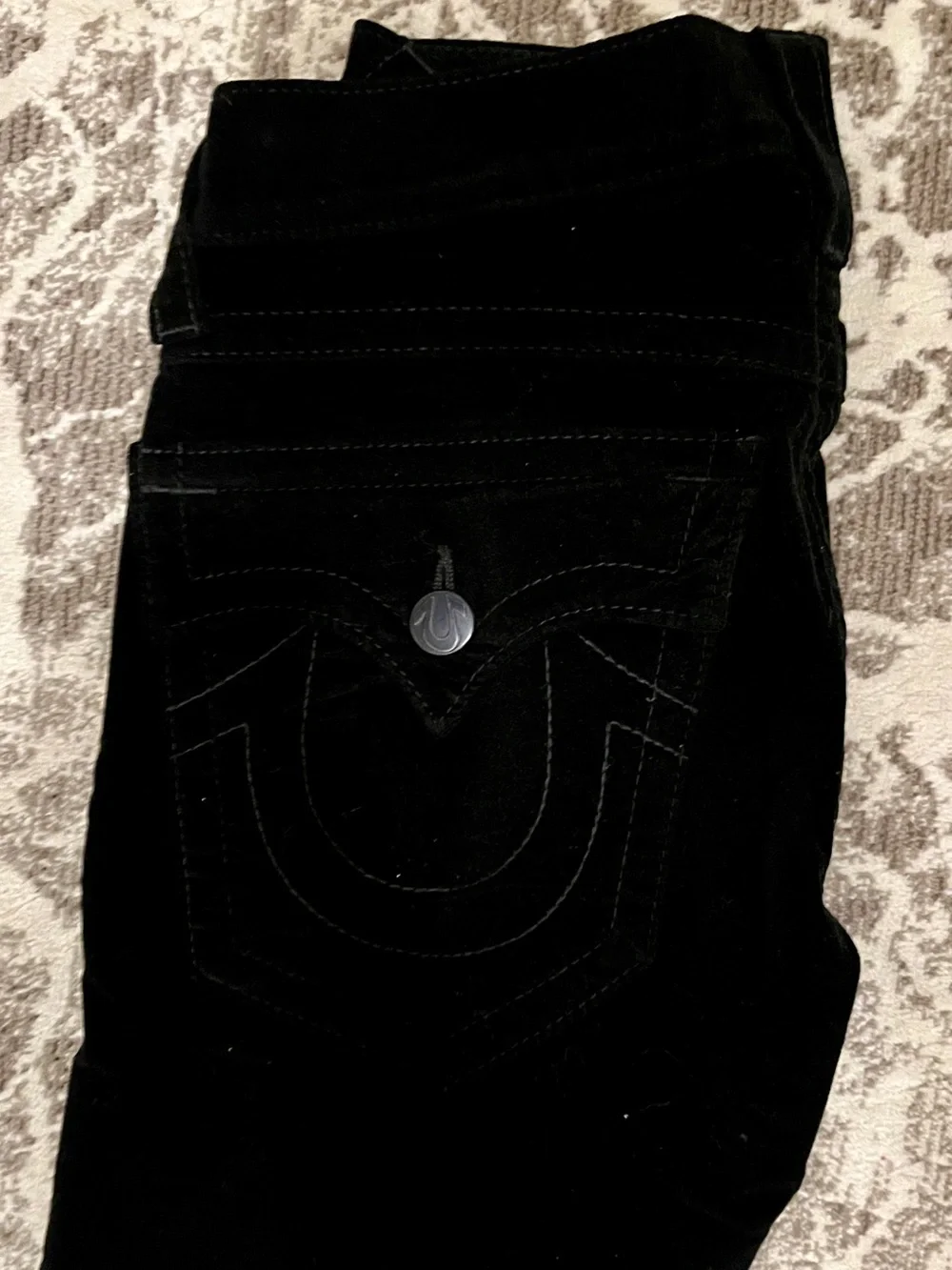 True Religion Men Slim Jeans in Black with Signature Flap Pocket